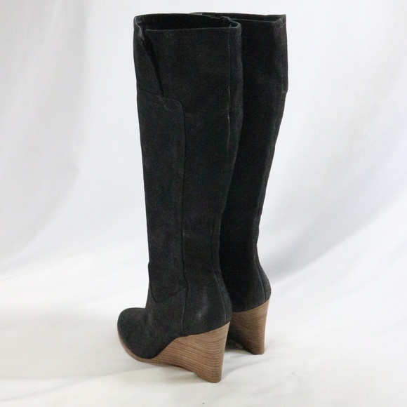 FRANCO SARTO Lara Black Suede Wedge High Boots Sz 7.5 Wmn - Picture 3 of 8
